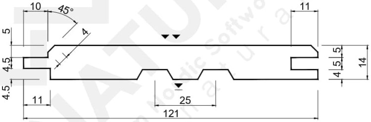 Podbitka dachowa 14x121 mm wymiary rysunek techniczny.jpg