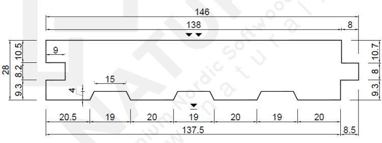 Deska podłogowa stropowa 28x146mm 4,50m wymiary rysunek techniczny.png
